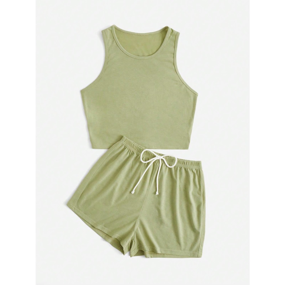 black two piece set: Crop Tank Top & Knot Front Shorts athleisure - Picture 8 of 11